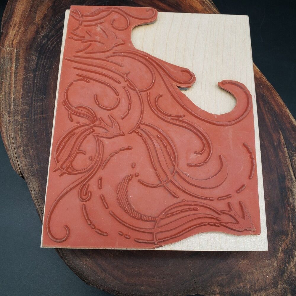 Stampin Up French Flair Large Background Wood Rubber Stamp Birds Swirls 2006 - Picture 5 of 6